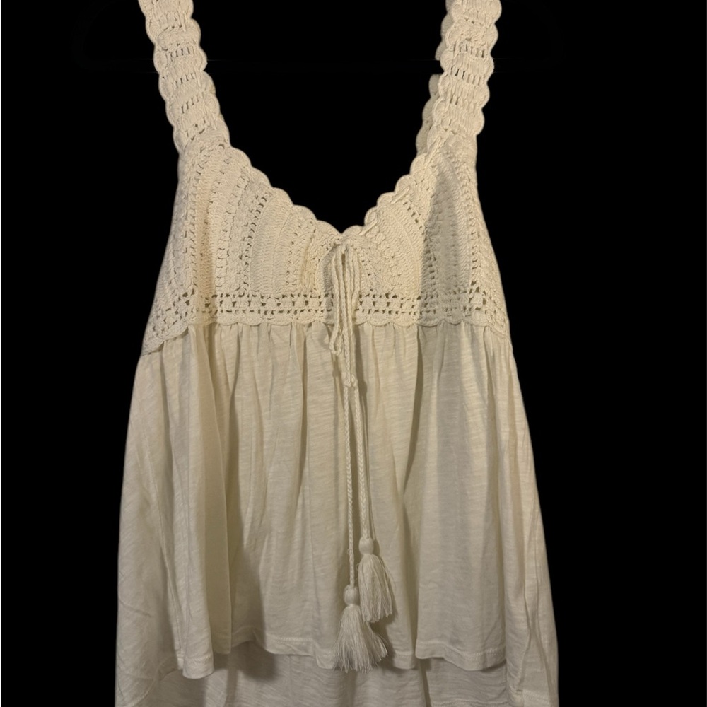 Lucky Brand Cream Smocked Tie Front Camisole
